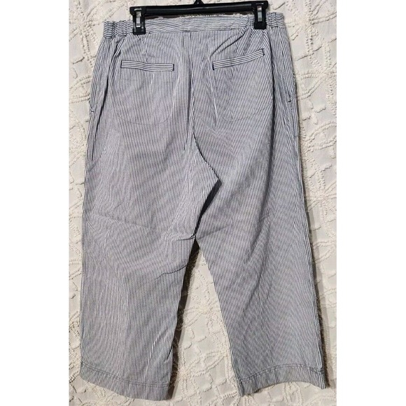 Choices Womens M Pants Striped Cotton Ankle Nautical Blue White Wide Leg Cropped - Picture 2 of 11